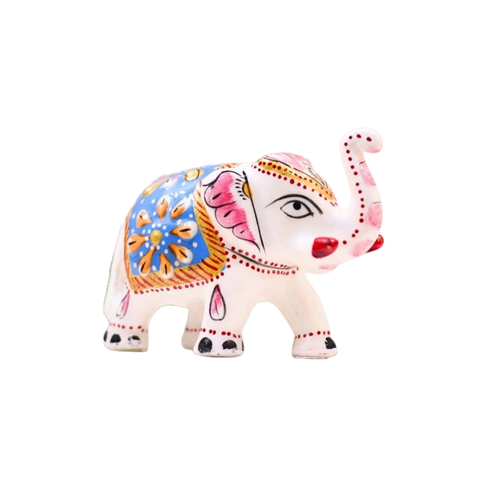 White Metal Stone Colorful Elephant 2 Inches for Home Decoration